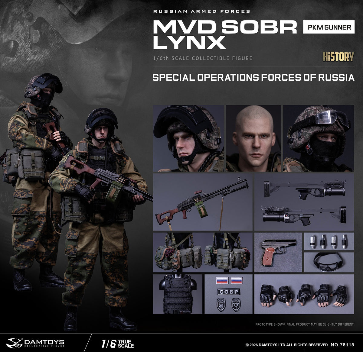 Vorverkauf DAMTOYS 78115 1/6 Russische Spezialeinheit MWD SOBR Luchs PKM Schütze Actionfigur