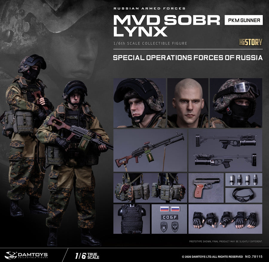 Preventa DAMTOYS 78115 1/6 Russian Spetsnaz Mvd Sobr Lynx Pkm Gunner figura de acción